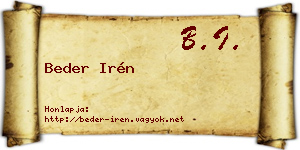 Beder Irén névjegykártya